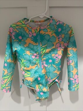 Cat & Jack Teal, Yellow & Pink Floral Long-Sleeve One-Piece Swimsuit